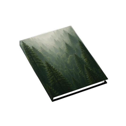 Book with a cover featuring a forest design on a white background