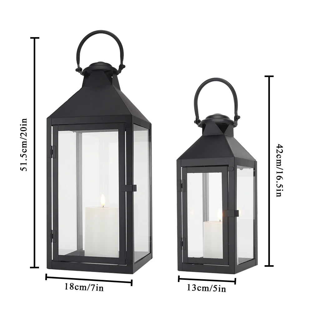Set of 2 -17.5"&13.5"High Metal Candle Lanterns(Black)