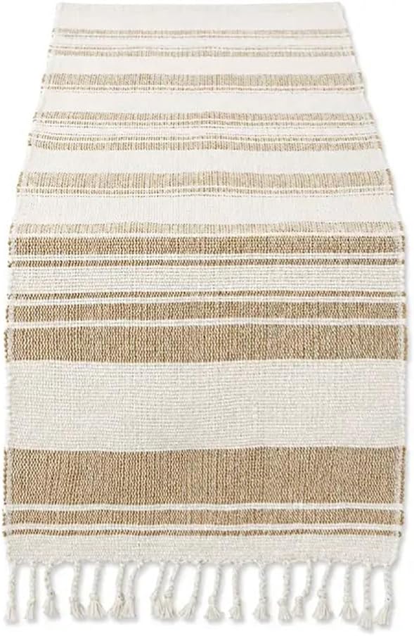 Cotton Jute Table Runner with Tassel Fringe 14 x 72 Inch