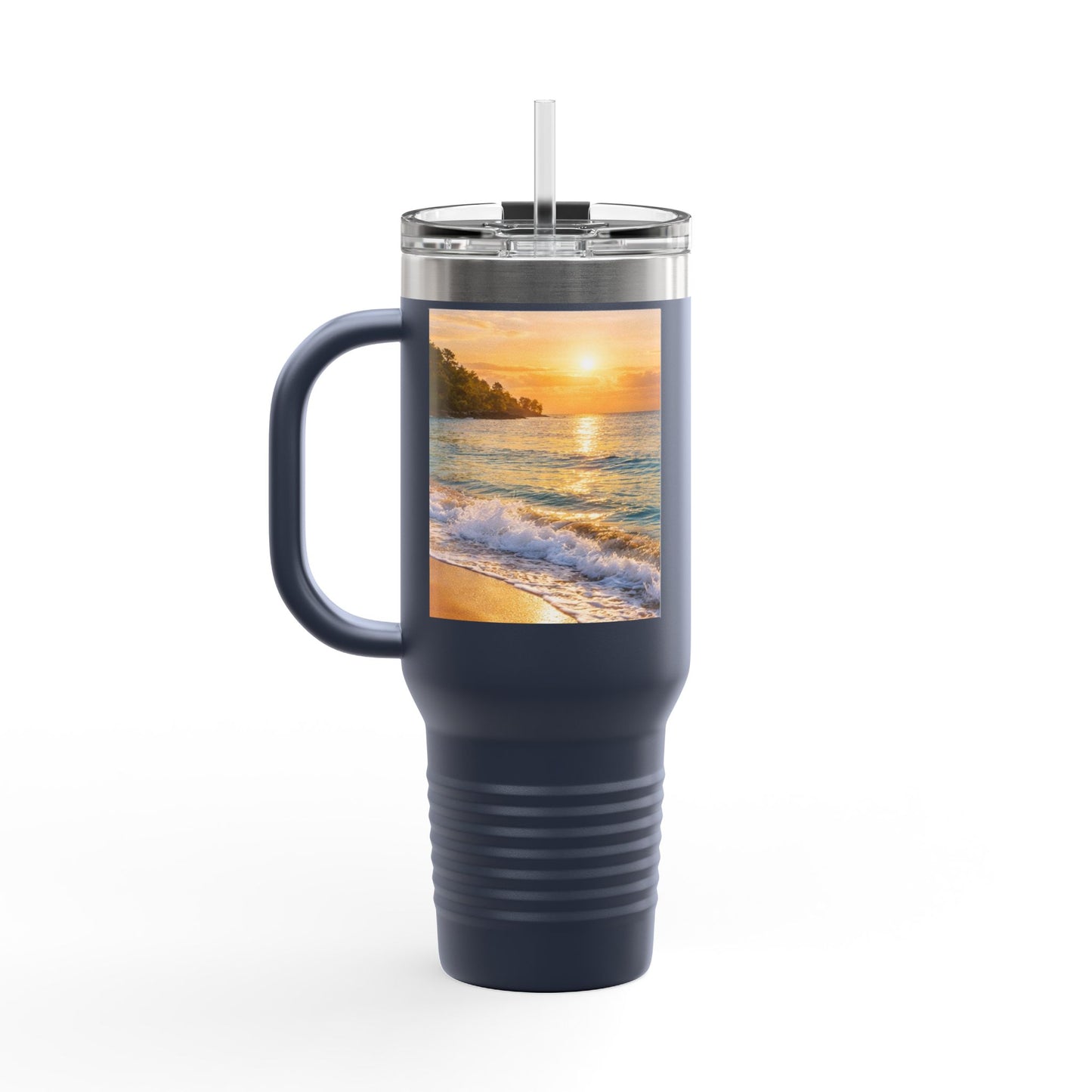 40oz Insulated Travel Mug — Beach Sunset Design