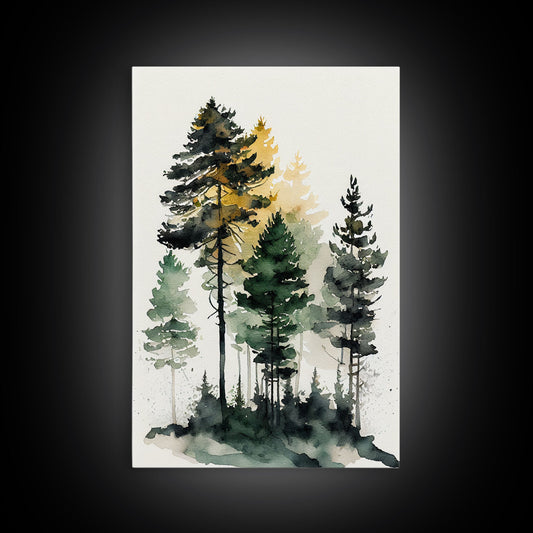 Watercolor Pine Tree Forest | Framed Canvas Print