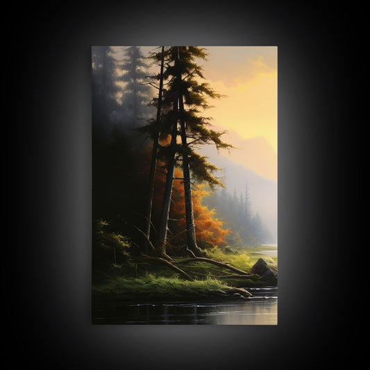 3 Panel Big Evergreen Forest Lake | Framed Canvas Print