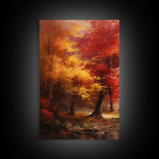 3 Panel Autumn Forest Oil Painting | Framed Canvas Print