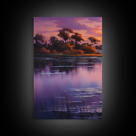 3 Panel Sunset Over the Purple Marsh | Framed Canvas Print