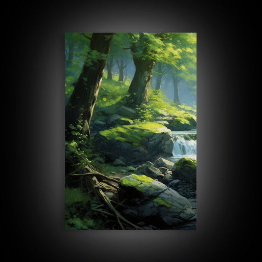 3 Panel Waterfall Forest | Framed Canvas Print