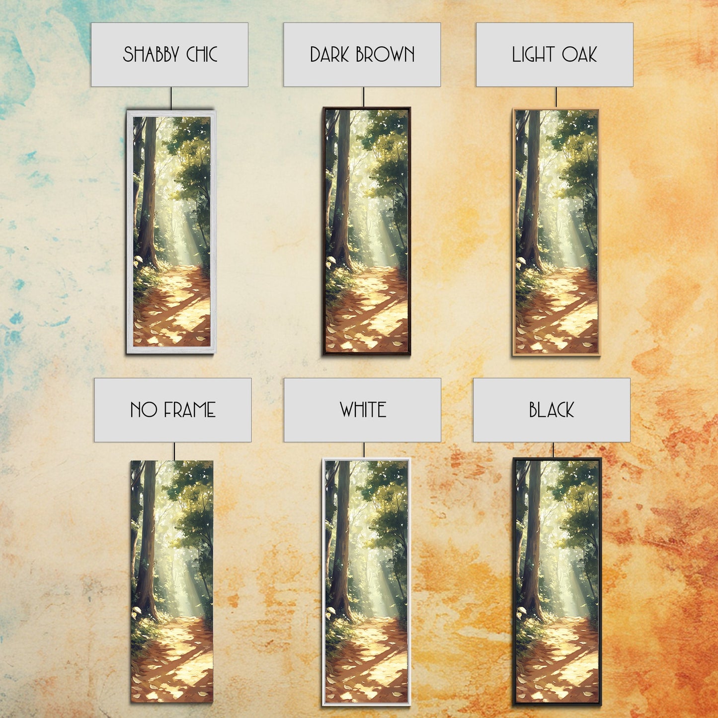 Forest Path with Sunlit Trees | Framed Canvas Print