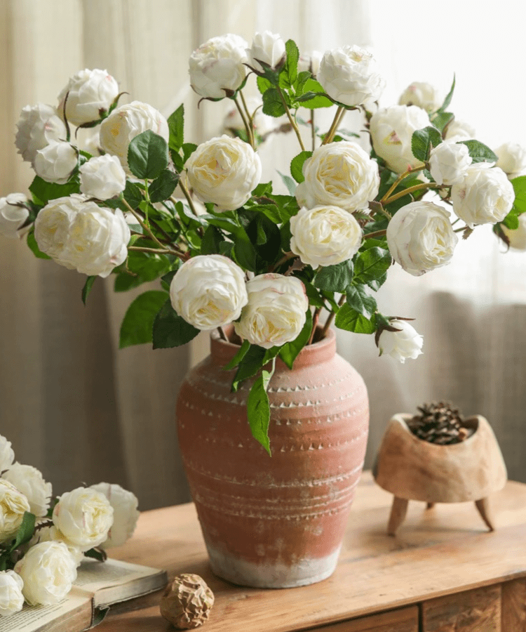 20.8-Inch Faux White Cabbage Rose Stems