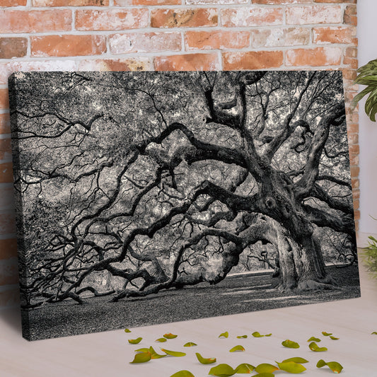 Monochrome Angel Oak Tree Canvas wall art with nature-inspired artwork - product view 2