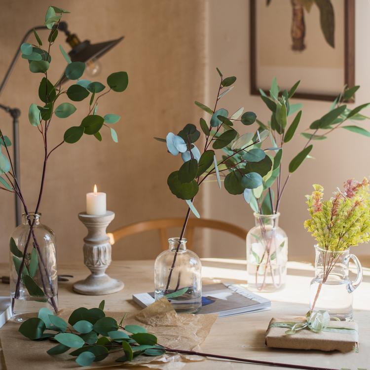 Artificial Green Eucalyptus Stem, Three Leaf Shapes