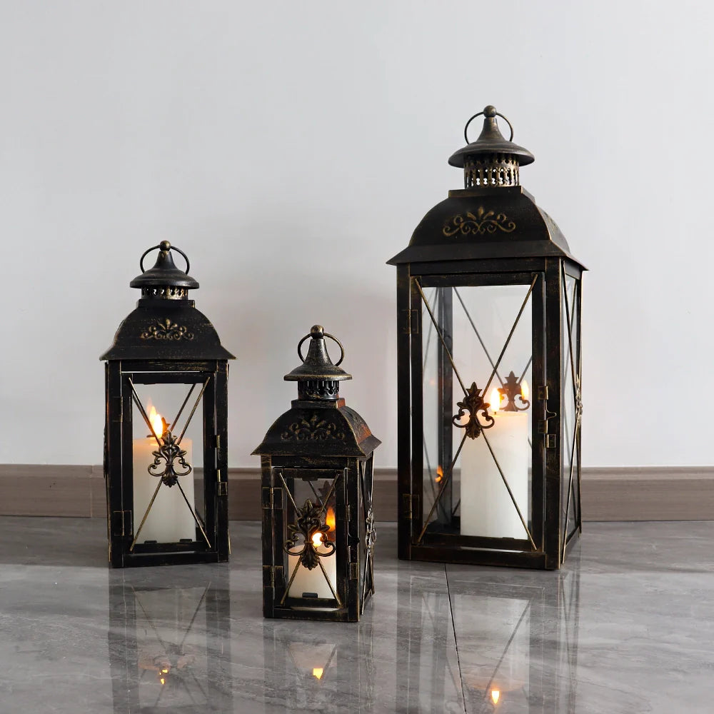 Set of 3- 19'' High Decorative Hanging Lantern (Black) 13.5