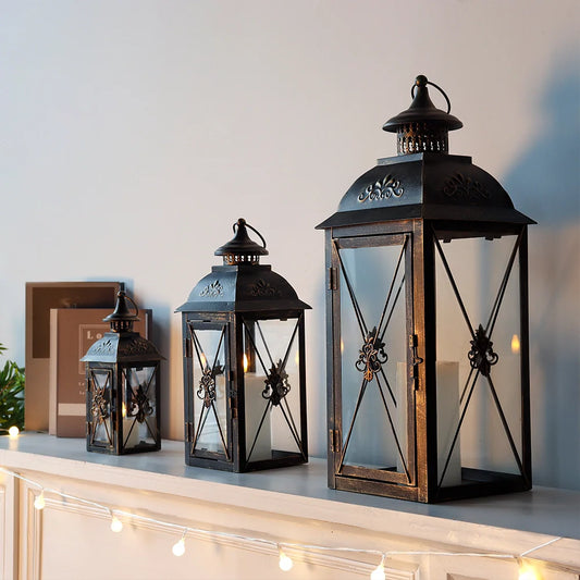 Set of 3- 19'' High Decorative Hanging Lantern (Black) 13.5'' & 9.5''