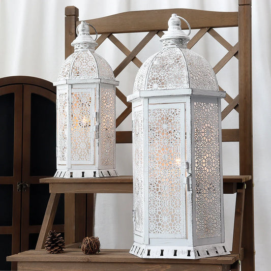 Set of 2-15"&19.5"H White Metal Lanterns