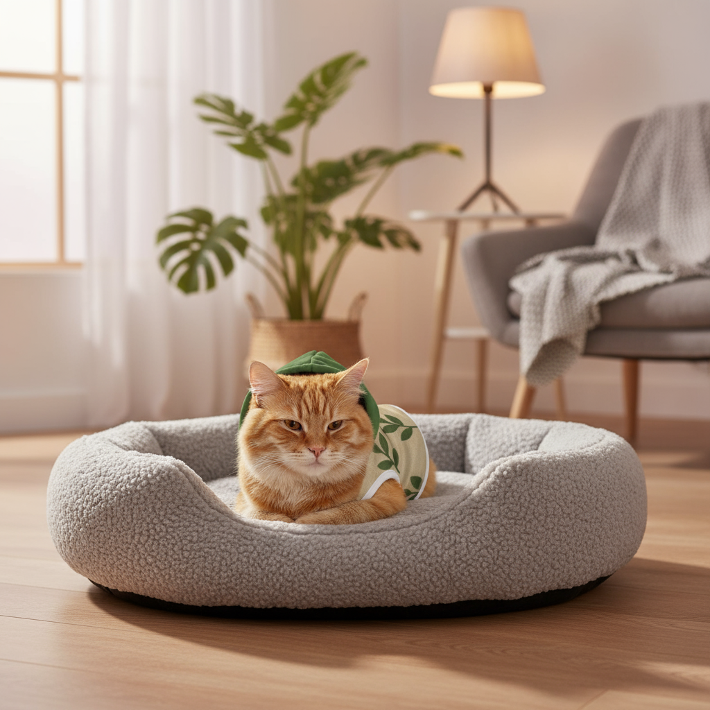Cat on pet bed