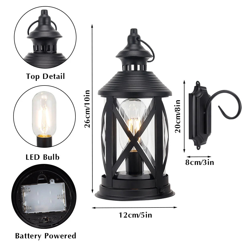 10''Tall Battery Powered Metal Lamp with Hook (Black)