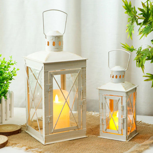 Set of 2 Decorative Candle Lantern Metal Candle Holder Hanging Lantern decorative candle lantern with nature-inspired artwork - product view 2