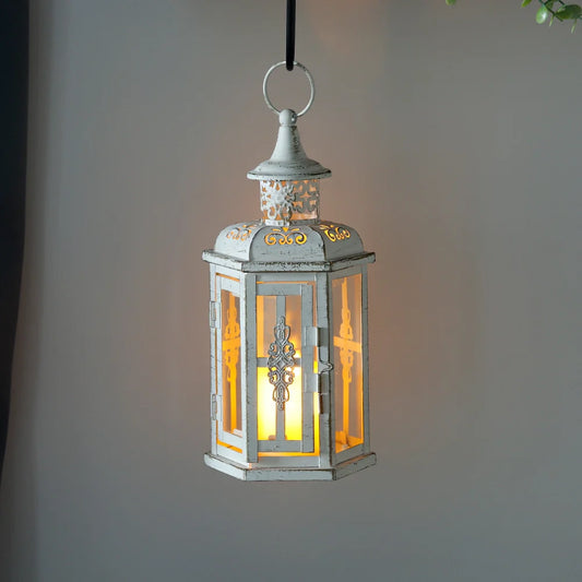 10 inch High Vintage Style Hanging Lantern Metal Candleholder
