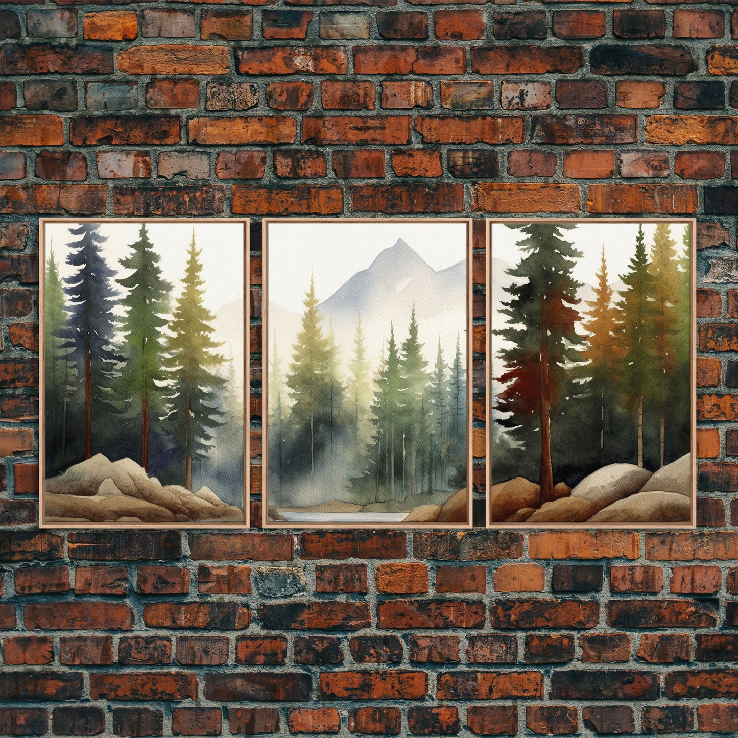 3 Panel Mountain Forest Lake | Framed Canvas Print