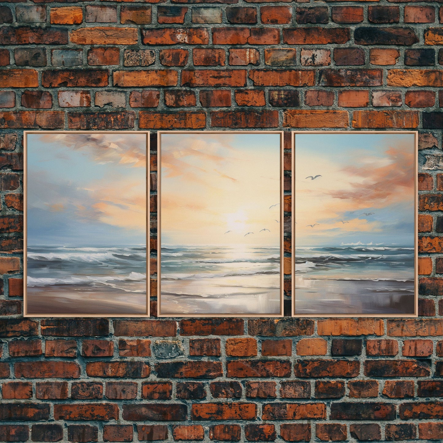 3 Panel Oil Painting Beach Sunrise | Framed Canvas Print