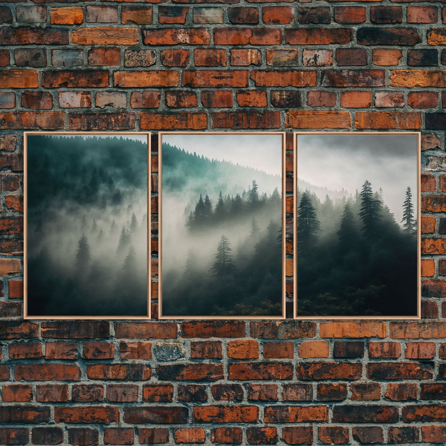 3 Panel Misty Forest Fog | Framed Canvas Print