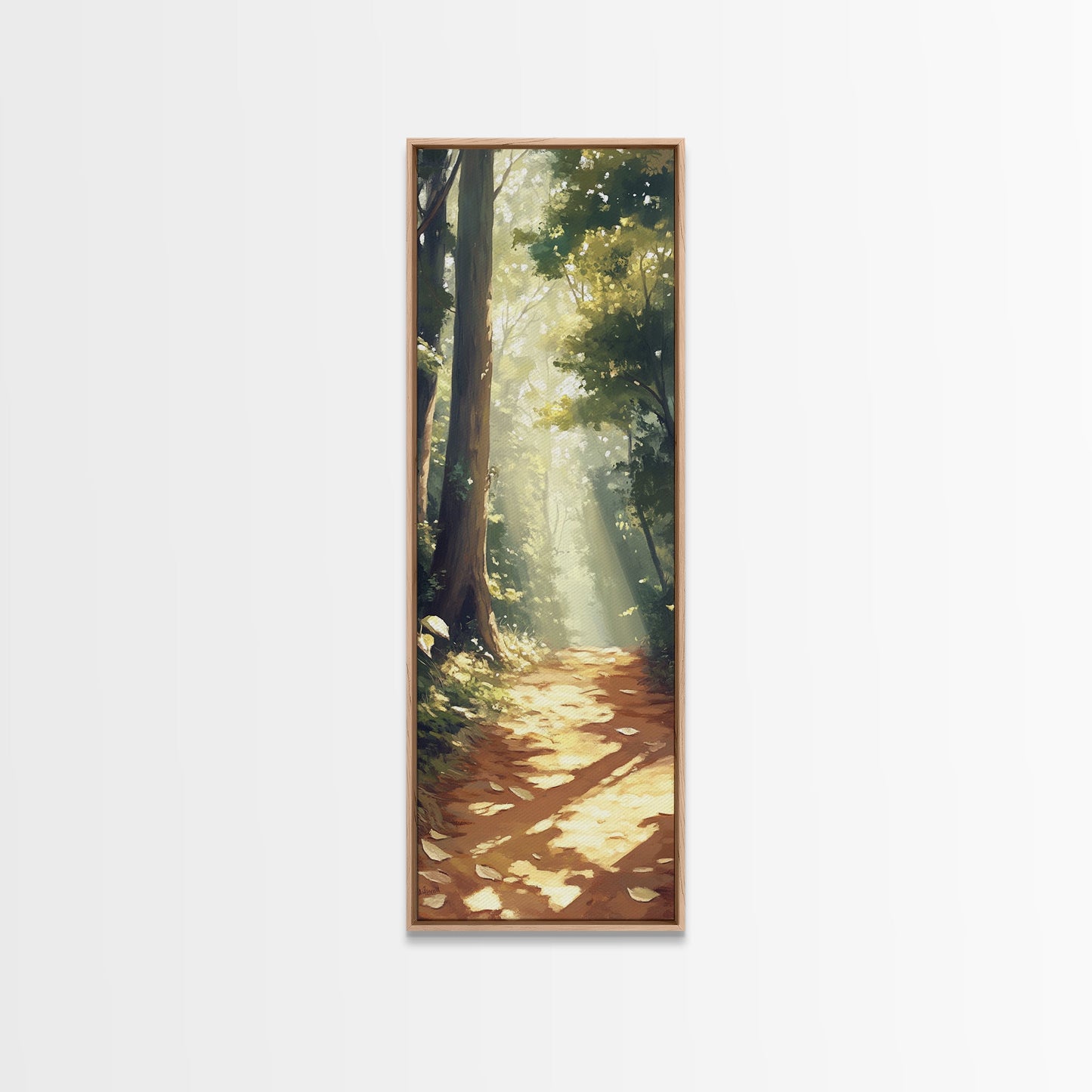 Forest Path with Sunlit Trees | Framed Canvas Print