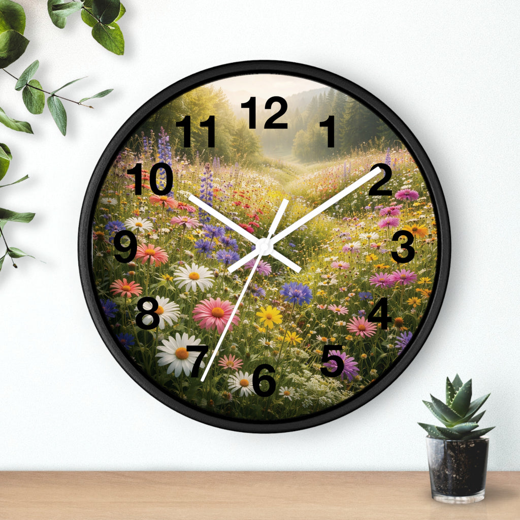 Mountain Meadow Wall Clock | Rustic Nature Landscape Clock