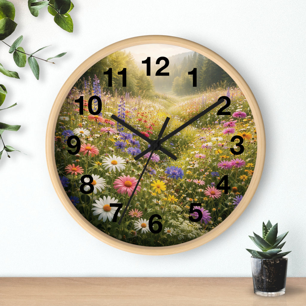 Mountain Meadow Wall Clock | Rustic Nature Landscape Clock