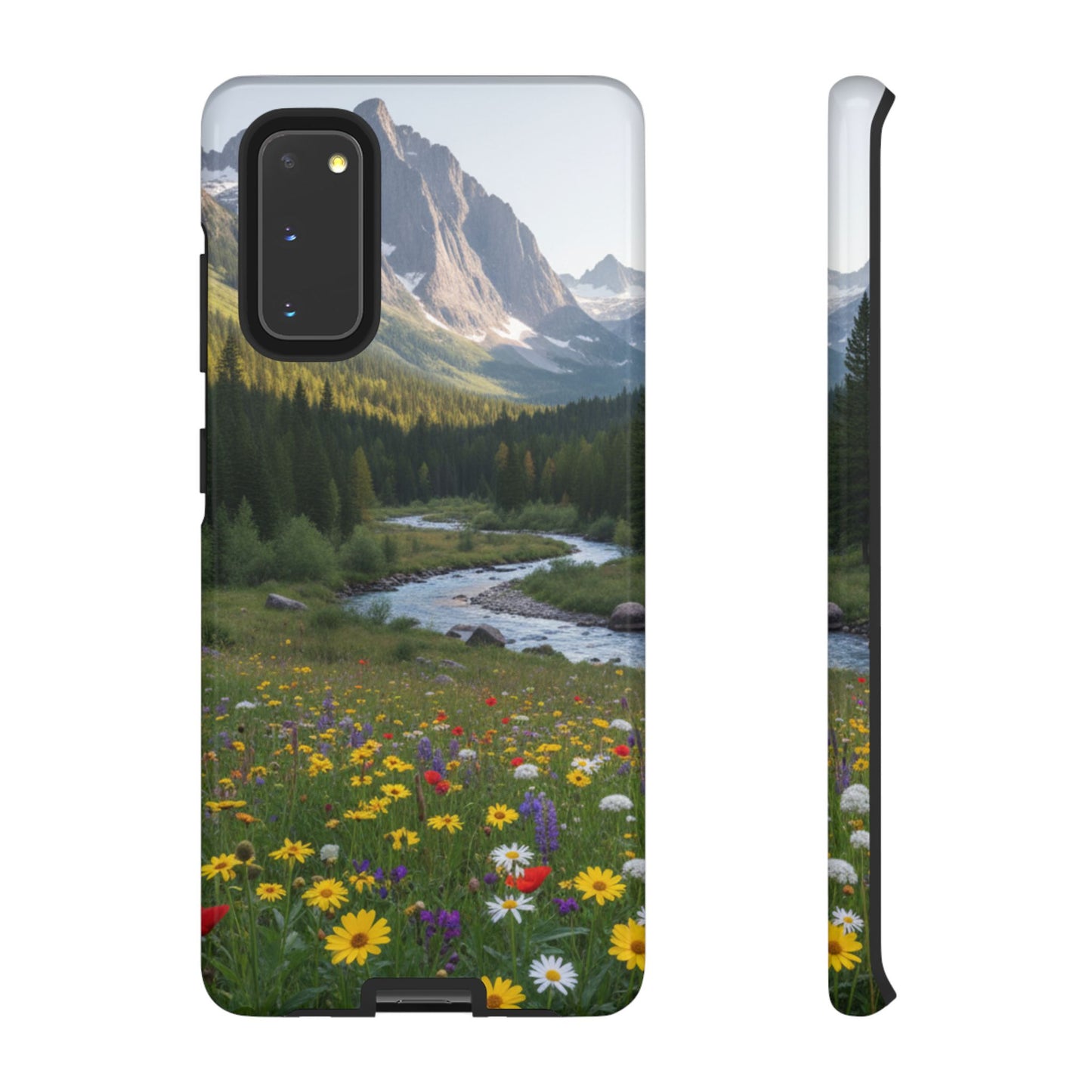 Mountain Meadow Phone Case — Vibrant Wildflowers, Stream & Mountain Design