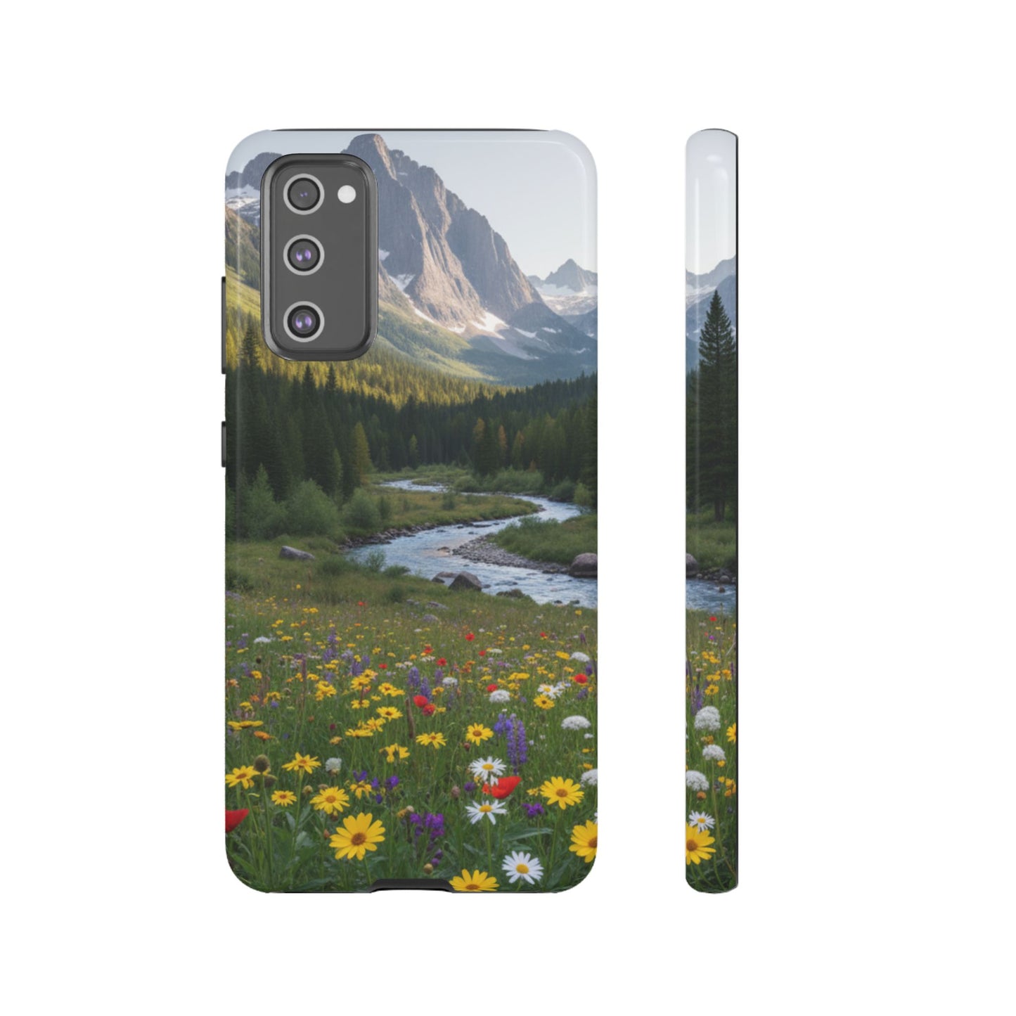 Mountain Meadow Phone Case — Vibrant Wildflowers, Stream & Mountain Design