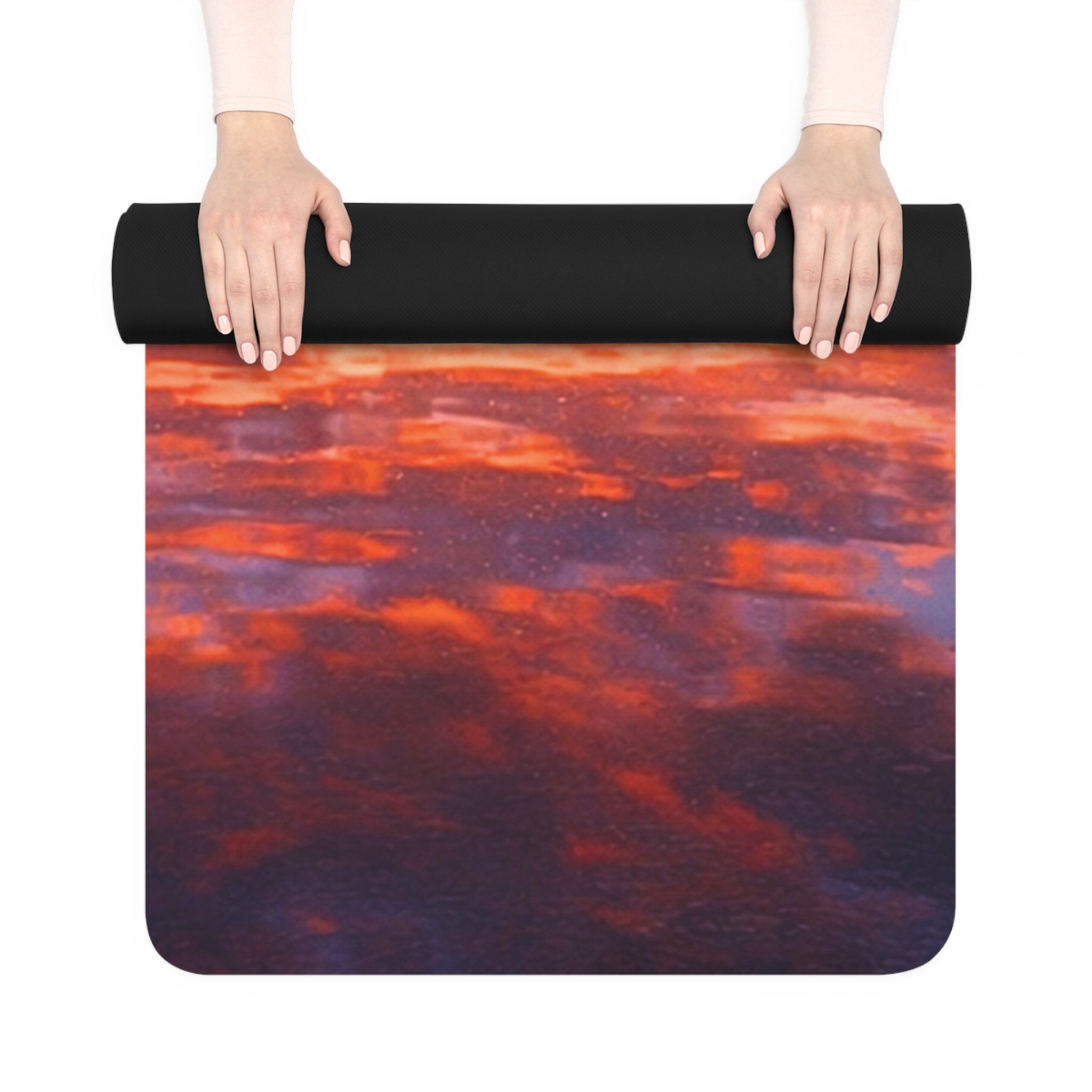 Mountain Sunset Over Lake Rubber Yoga Mat | Scenic Landscape Meditation Mat