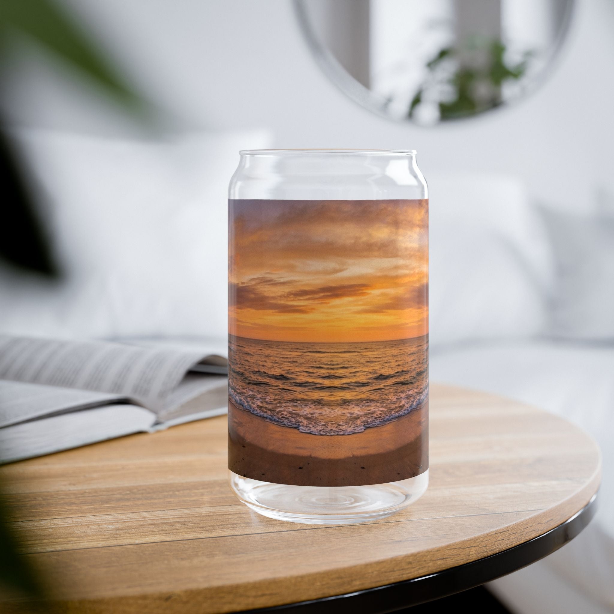 16oz Sunset Beach Scene Sipper Glass