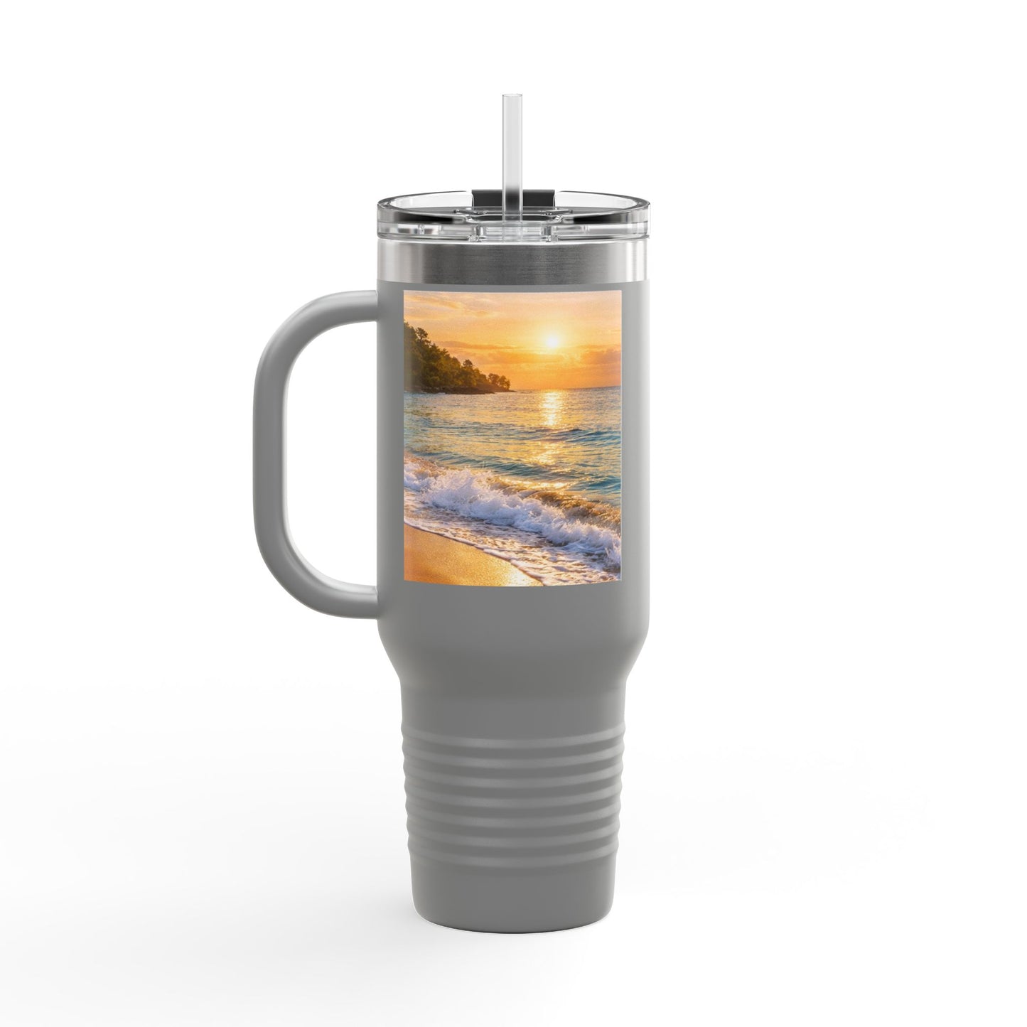 40oz Insulated Travel Mug — Beach Sunset Design