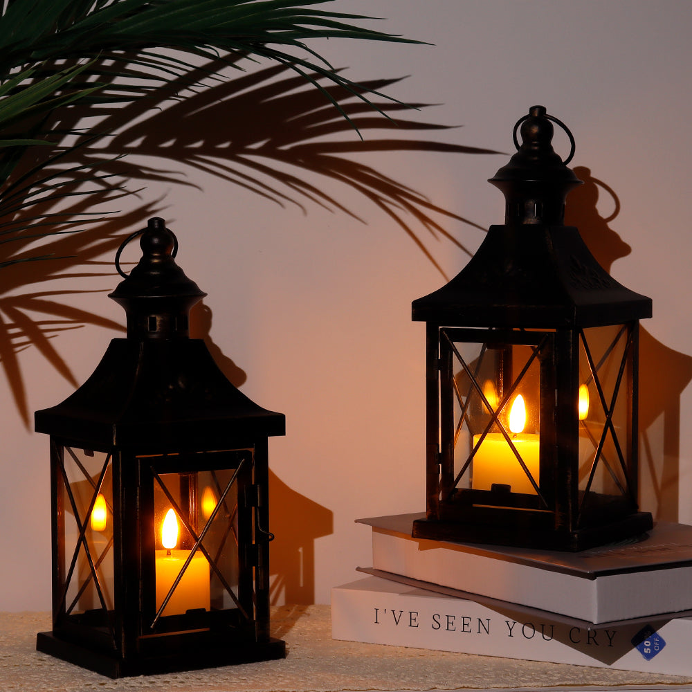 11'' High Metal Decorative Candle Lantern Hanging Candle Holder(set decorative candle lanterns with nature-inspired artwork - product view 4