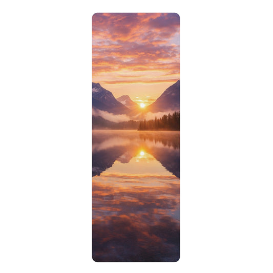 Mountain Sunset Over Lake Rubber Yoga Mat | Scenic Landscape Meditation Mat