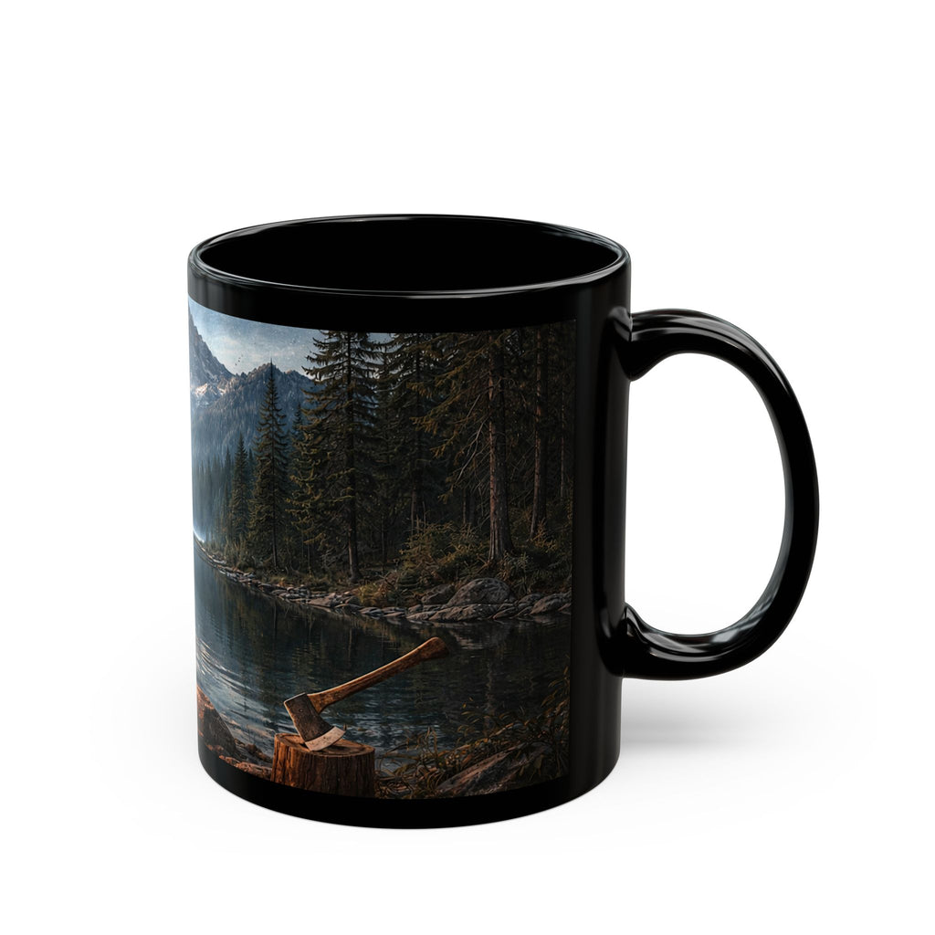 Campfire At Mountain Lake ceramic mug with nature-inspired artwork - product view 4