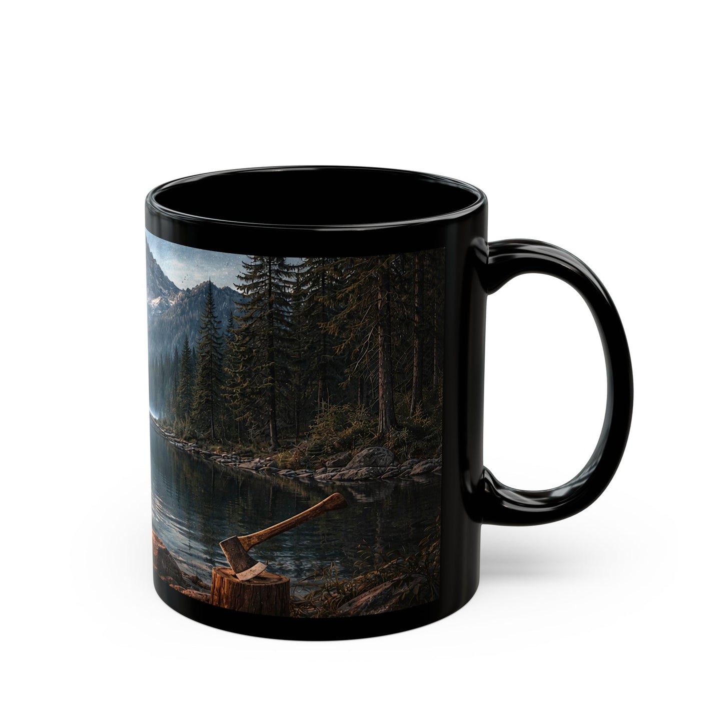Campfire at Mountain Lake Ceramic Mug — Scenic Outdoors Coffee Cup (11oz, 15oz)