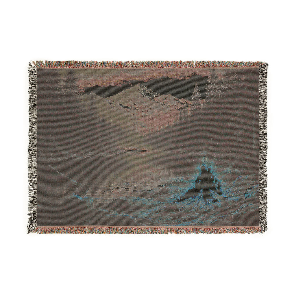 Campfire At Mountain Lake Woven Blanket home decor with nature-inspired artwork - product view 5