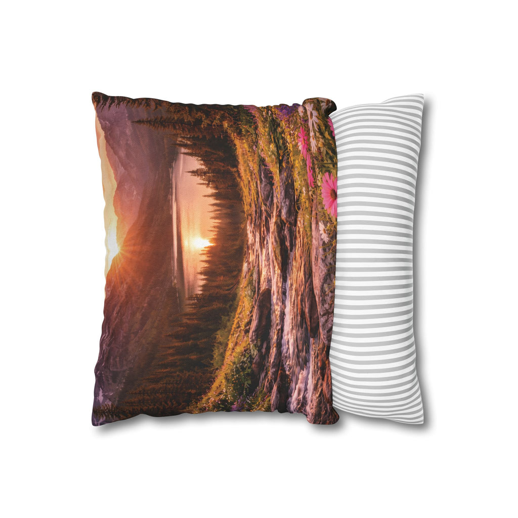 Mountain Meadow Lake pillow cover with nature-inspired artwork - product view 3