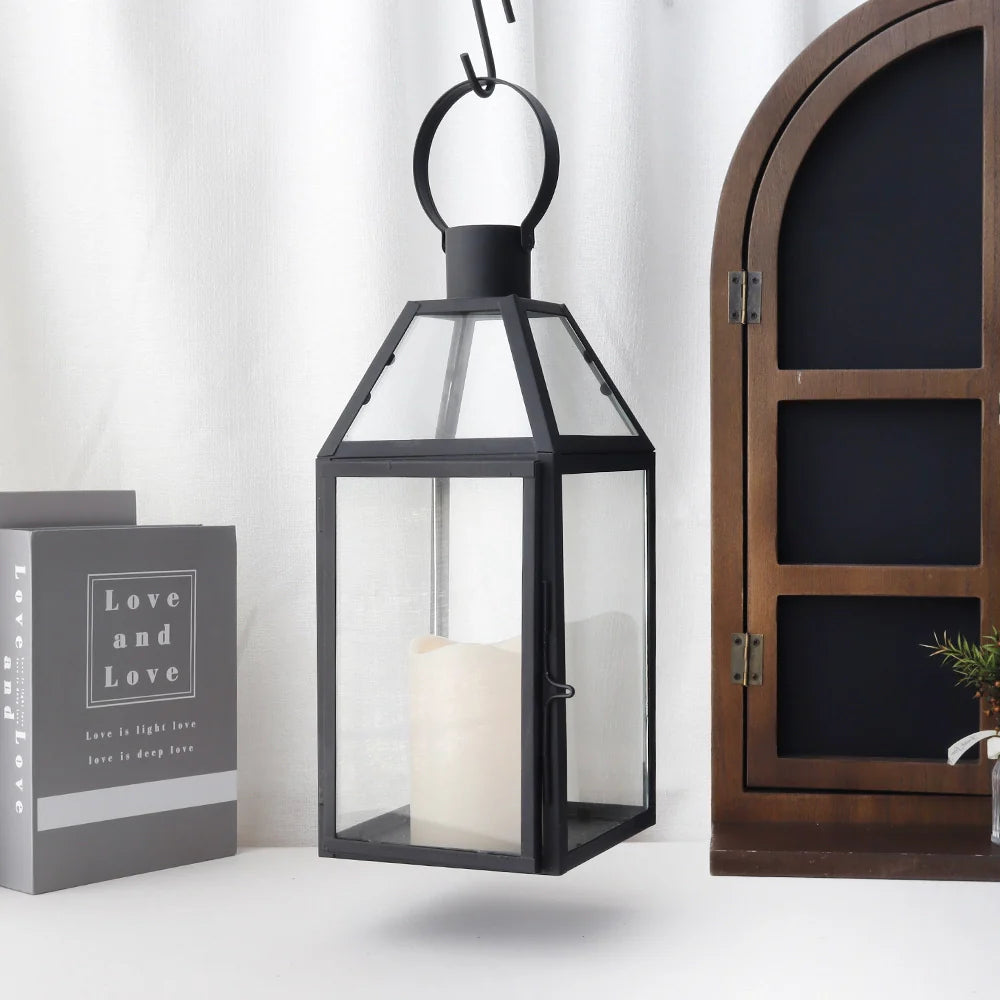 16"high Stainless Steel Black Candle Lanterns decorative candle lanterns with nature-inspired artwork - product view 6