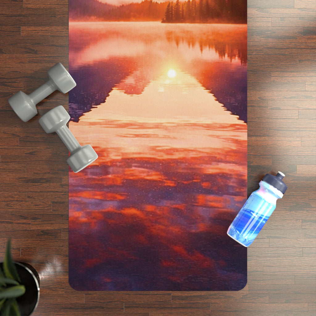 Mountain Sunset Over Lake Rubber Yoga Mat | Scenic Landscape Meditation Mat