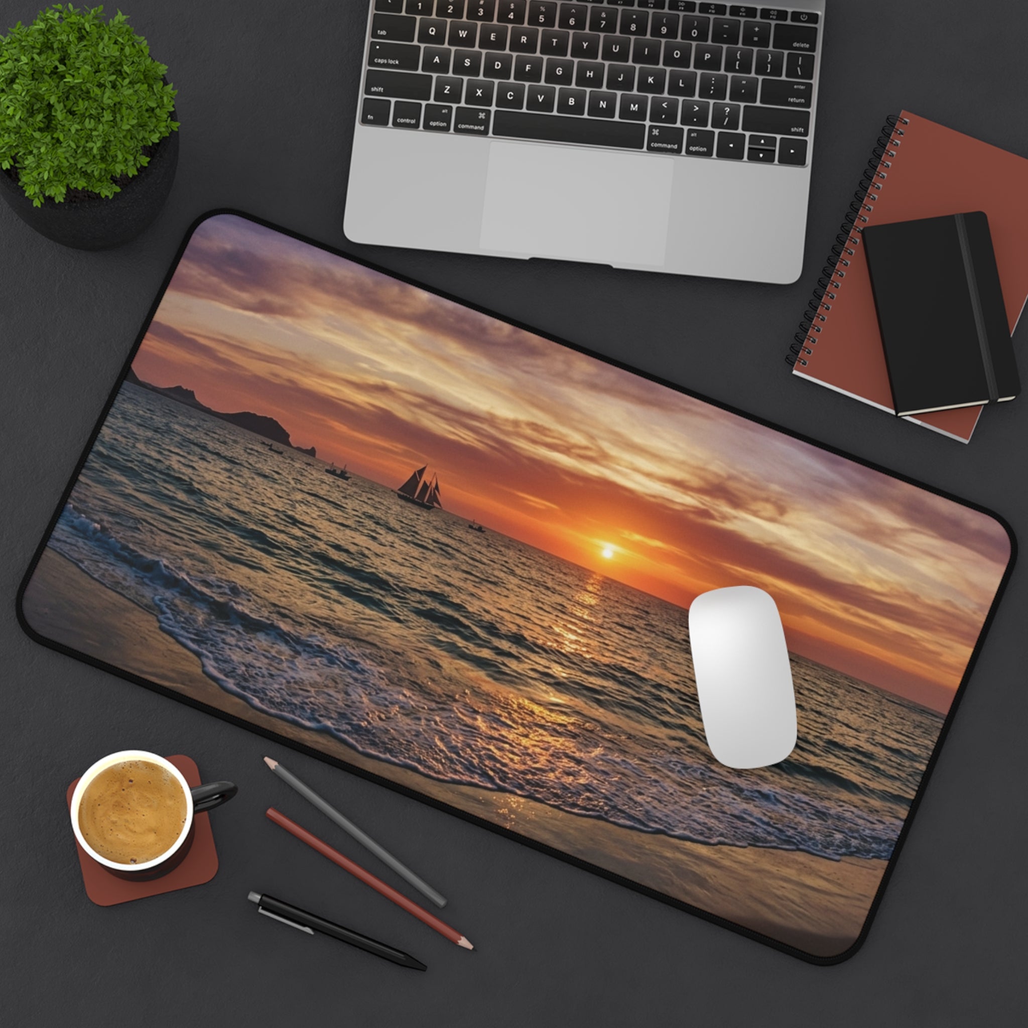 Ocean Sunset desk mat with nature-inspired artwork