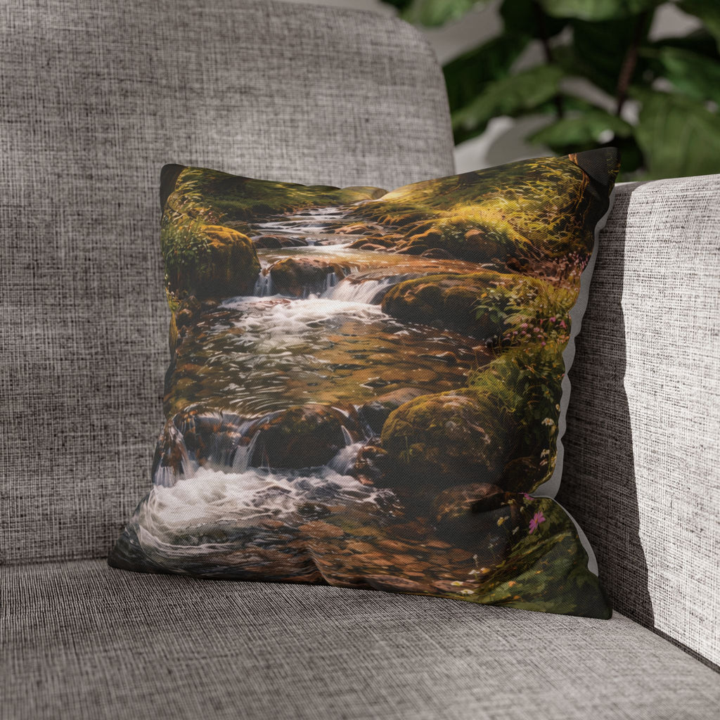 Forest Stream pillow cover with nature-inspired artwork