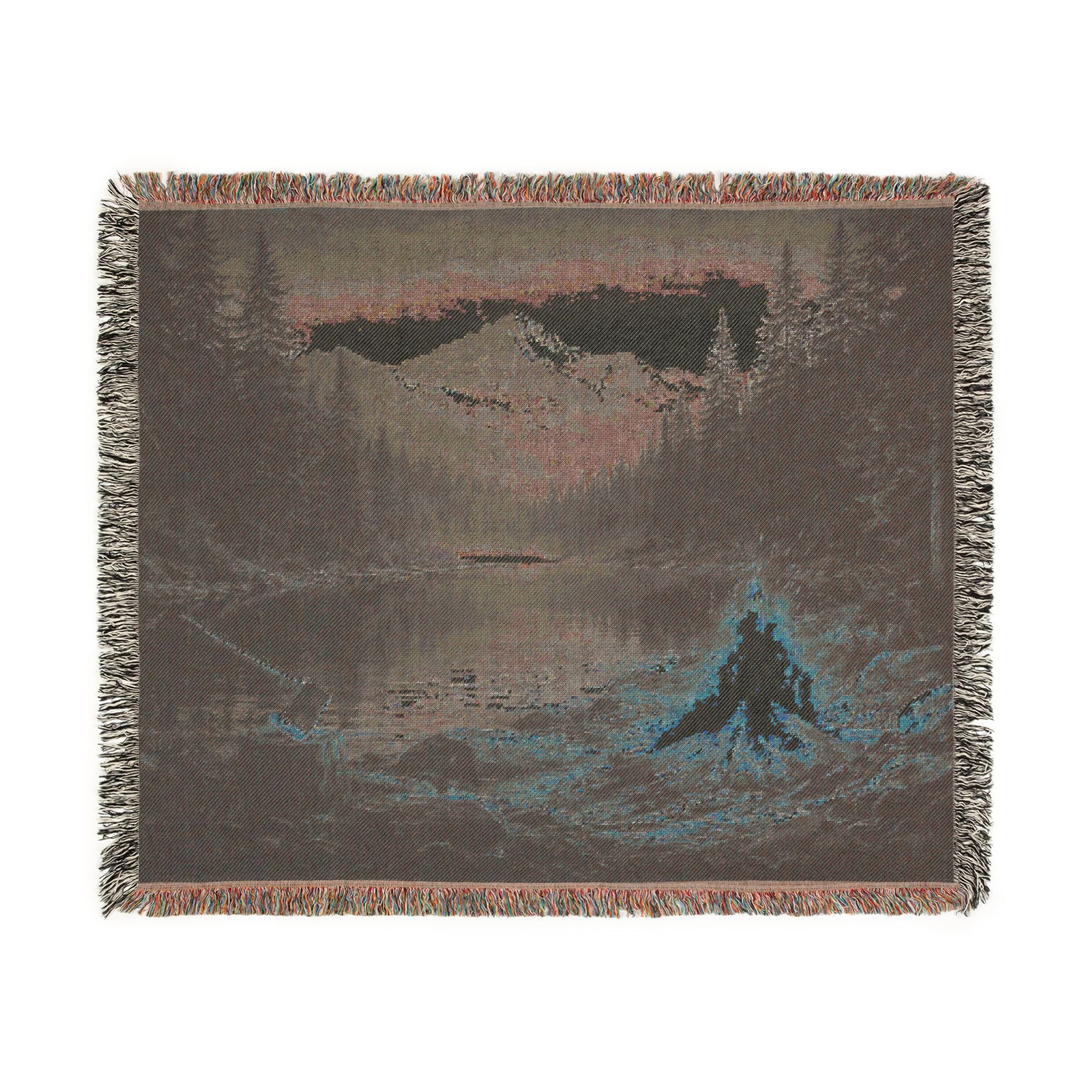 Mountain Campfire Woven Blanket — Cozy Lakeside Cabin Throw
