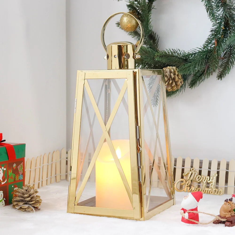 12''h Stainless Steel Decorative Lantern (trapezoid) decorative candle lanterns with nature-inspired artwork - product view 7