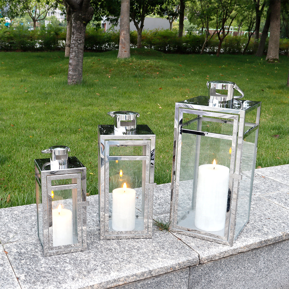 19''&15''&12'' H Stainless Steel Metal Candle Lantern Candle Holder decorative candle lanterns with nature-inspired artwork - product view 3
