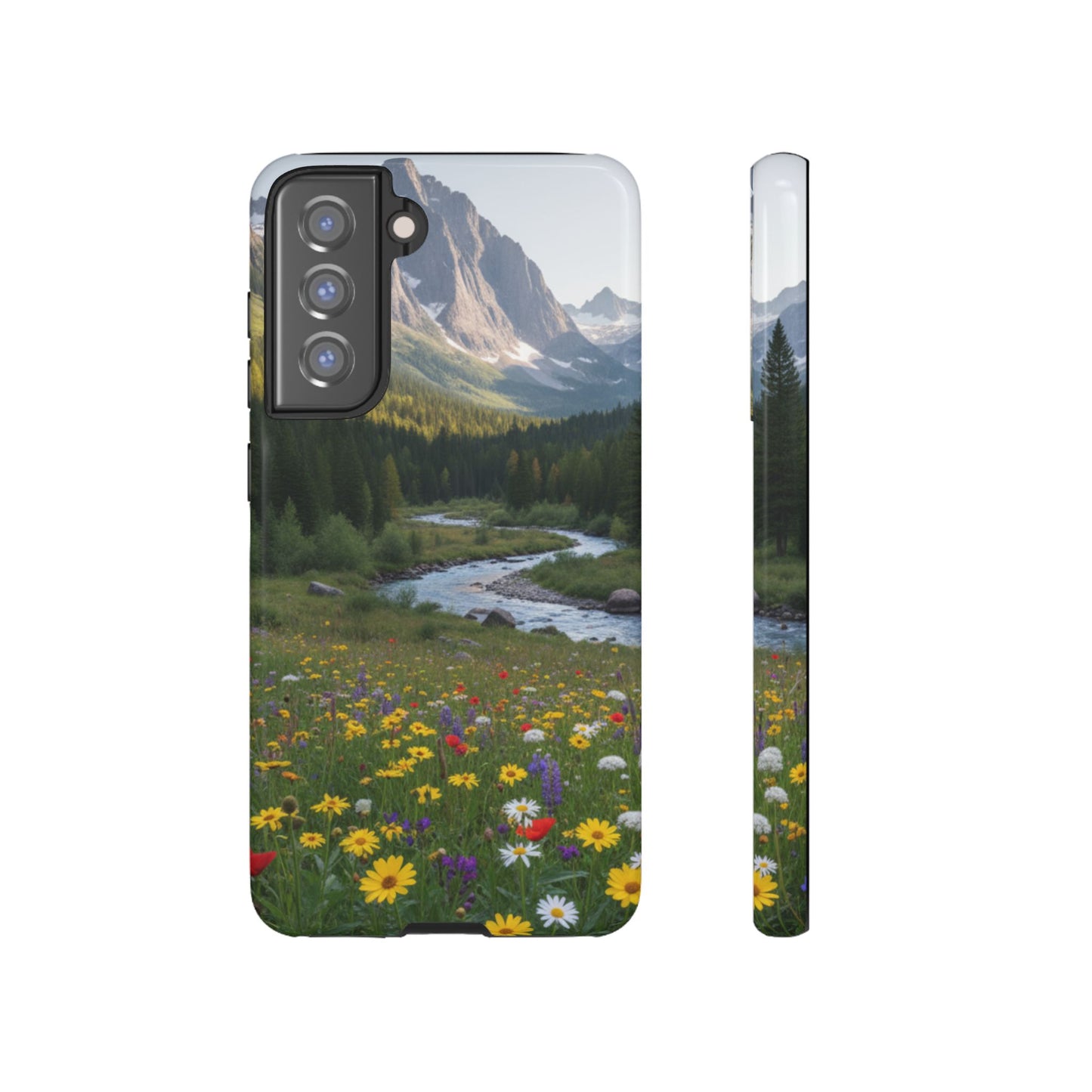 Mountain Meadow Phone Case — Vibrant Wildflowers, Stream & Mountain Design