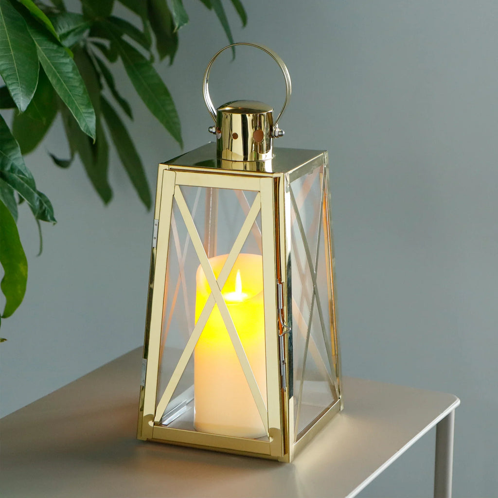 12''h Stainless Steel Decorative Lantern (trapezoid) decorative candle lanterns with nature-inspired artwork - product view 8