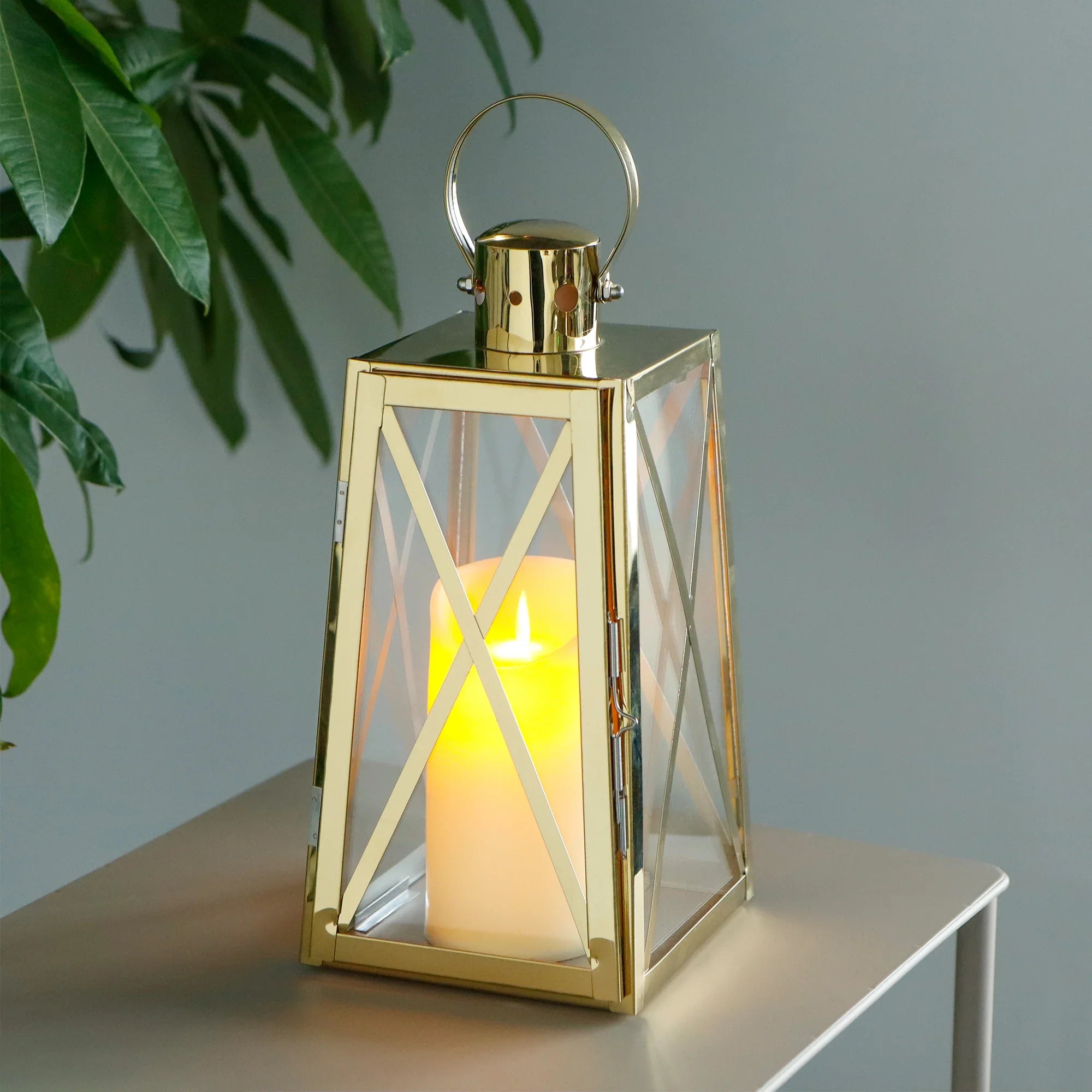 12''h Stainless Steel Decorative Lantern (trapezoid) decorative candle lanterns with nature-inspired artwork - product view 8