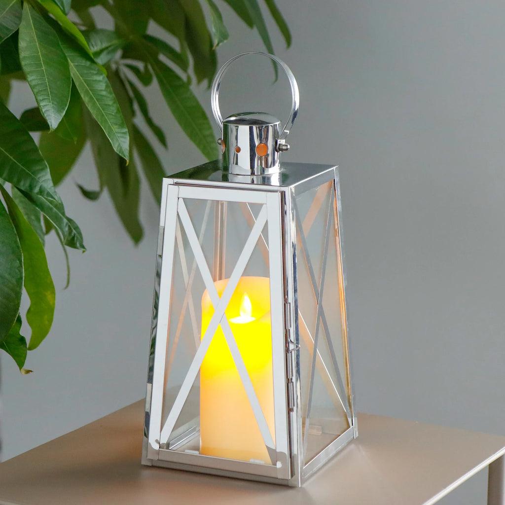 12''h Stainless Steel Decorative Lantern (trapezoid) decorative candle lanterns with nature-inspired artwork - product view 13
