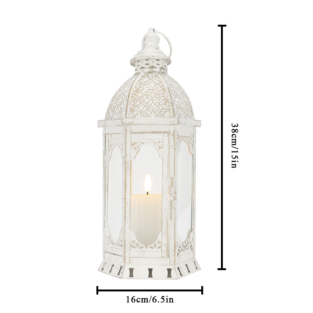 15''h Outdoor Candle Lanterns Vintage Metal Candle Holder decorative candle lanterns with nature-inspired artwork - product view 2