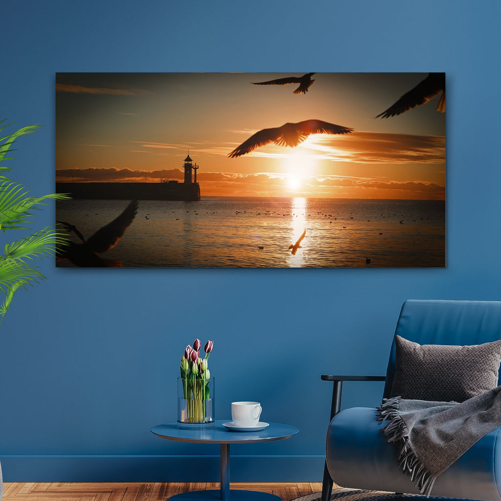 Birds On Magical Sunrise Canvas wall art with nature-inspired artwork